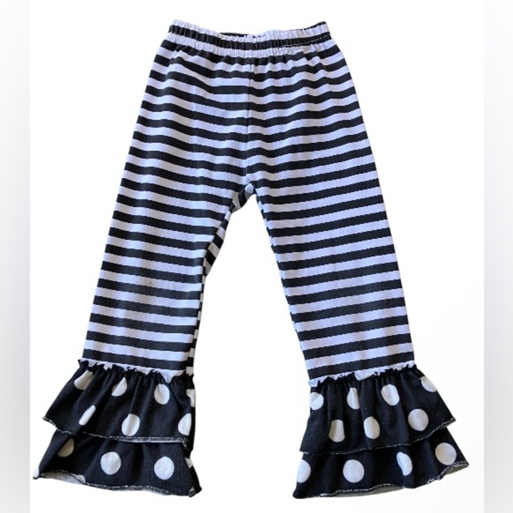 2T Striped Ruffle Pants with Polka Dot Trim